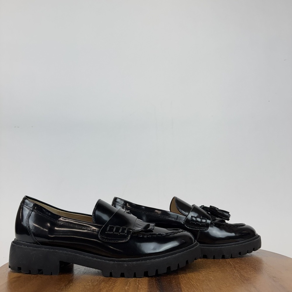 Womens Marc Fisher Ozzie Black Patent Leather Tasseled Penny Loafers Size 8.5‎ M